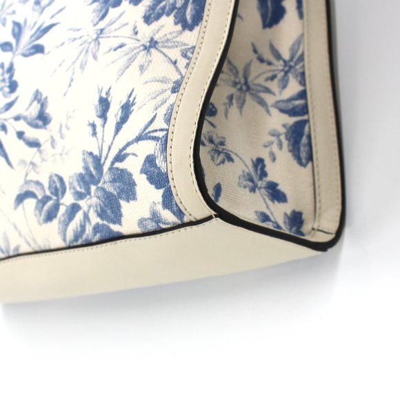 GUCCI Herbarium Ivory Blue Floral Butterfly Canvas Leather Large Tote Handbag - Picture 4 of 10